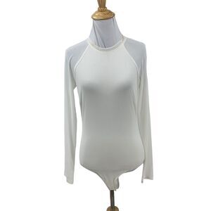 Dream Bandits Bodysuit Womens S Small White Raglan Mesh Sleeves Snap Button